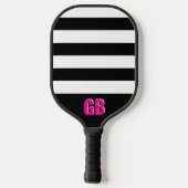 Zwart-wit gestreept patroon Roze monogram Pickleball Paddle (Achterkant)