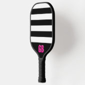 Zwart-wit gestreept patroon Roze monogram Pickleball Paddle (Links)