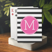 Zwart-wit gestreept patroon Roze monogram Pokerkaarten
