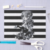 Zwart & Wit Gestreept Pretty Suiker Schedel Meisje Tissuepapier (Craft)