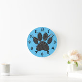Zwart-wit gestreept puppy Paw afdrukken op blauw Ronde Klok (Huis)