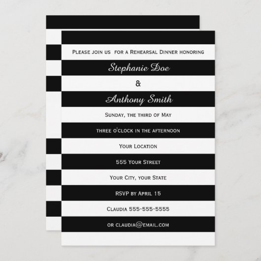 Zwart-wit gestreept repetitief diner kaart (Voorkant / Achterkant)