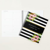 Zwart Wit Gestreept Roze Bloemen Goud 2026 Planner (Display)