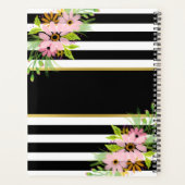 Zwart Wit Gestreept Roze Bloemen Goud 2026 Planner (Achterkant)