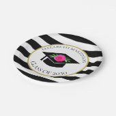 Zwart Wit Gestreept Roze Bloemen Graduation Party Papieren Bordje (Gekanteld)