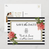 Zwart & Wit Gestreept Roze Rose Briefkaart (Voorkant / Achterkant)