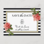 Zwart & Wit Gestreept Roze Rose Briefkaart (Voorkant)