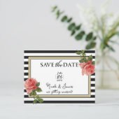 Zwart & Wit Gestreept Roze Rose Briefkaart (Staand voorkant)