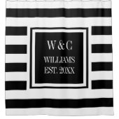 Zwart-wit gestreept stijlvol trendy monogram douchegordijn (Voorkant)