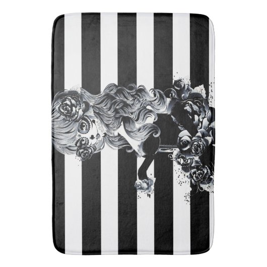 Zwart-wit gestreept  Suikermeisje Badmat (Voorkant Verticaal)