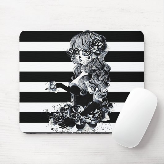 Zwart-wit gestreept  Suikermeisje Muismat (Met muis)