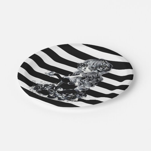Zwart-wit gestreept  Suikermeisje Papieren Bordje (Gekanteld)