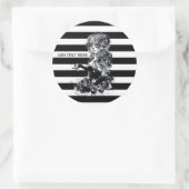 Zwart-wit gestreept  Suikermeisje Ronde Sticker (Tas)