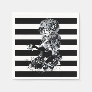 Zwart-wit gestreept Suikermeisje Servet