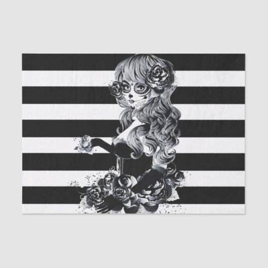 Zwart-wit gestreept  Suikermeisje Tissuepapier (Voorkant)