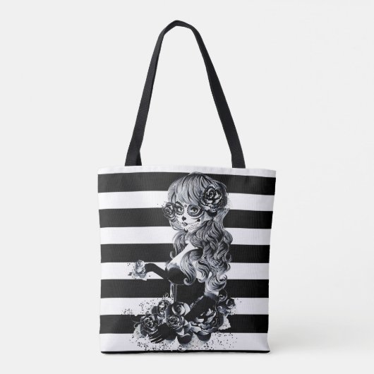 Zwart-wit gestreept  Suikermeisje Tote Bag (Achterkant)