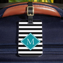 Zwart Wit Gestreept Teal Diamant Monogram Bagage
