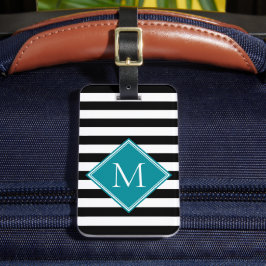 Zwart Wit Gestreept Teal Diamant Monogram Bagage Bagagelabel