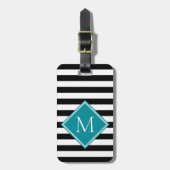 Zwart Wit Gestreept Teal Diamant Monogram Bagage Bagagelabel (Voorkant verticaal)