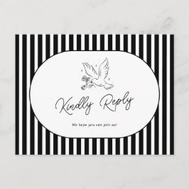 Zwart Wit Gestreept Whimsical Huwelijks RSVP Briefkaart