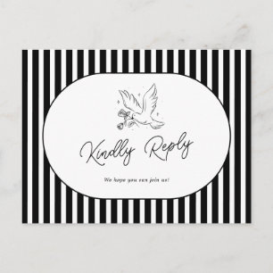 Zwart Wit Gestreept Whimsical Huwelijks RSVP Briefkaart
