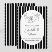 Zwart Wit Gestreept Whimsical Save the Date Kaart (Voorkant / Achterkant)