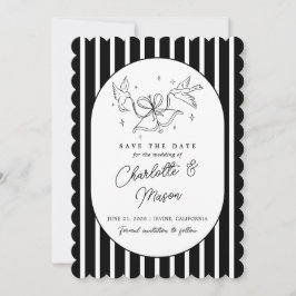 Zwart Wit Gestreept Whimsical Save the Date Kaart