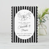 Zwart Wit Gestreept Whimsical Save the Date Kaart (Staand voorkant)