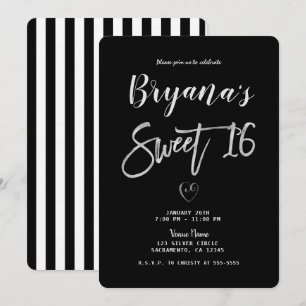 Zwart-wit gestreept Zilver Hart Chic Sweet 16 Kaart