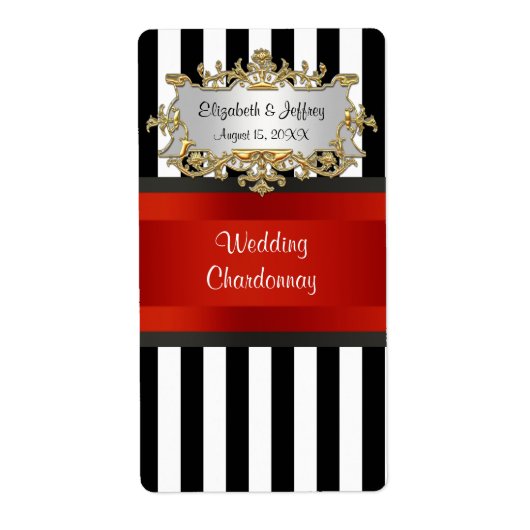 Zwart Wit Gestreept Zwart Rood Lint Wijnlabel Etiket (Voorkant)