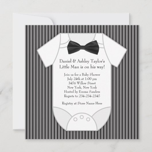 Zwart-wit gestreepte baby shower kaart (Voorkant)