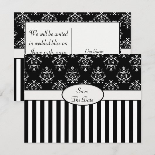 Zwart-wit gestreepte barok aankondigingskaart (Voorkant / Achterkant)