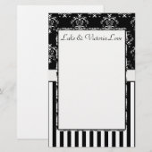 Zwart-wit gestreepte barok gepersonaliseerd briefpapier (Voorkant / Achterkant)