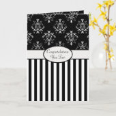 Zwart-wit gestreepte barokke felicitaties kaart (Gele Bloem)
