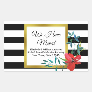 Zwart-wit gestreepte bewegende aankondiging rechthoekige sticker