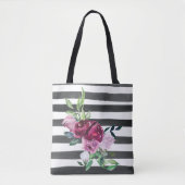 Zwart-wit gestreepte bloem tote bag (Voorkant)