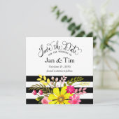 Zwart Wit Gestreepte Bloemen Bewaar de Datum geel Save The Date (Staand voorkant)