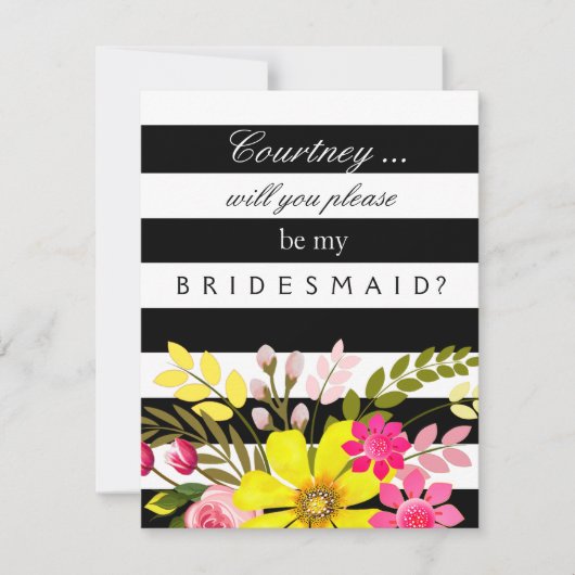 Zwart-wit gestreepte bloemen bruidsmeisje verzoek kaart (Voorkant)