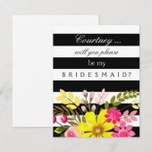 Zwart-wit gestreepte bloemen bruidsmeisje verzoek kaart (Voorkant / Achterkant)