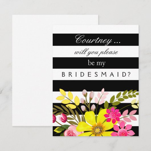 Zwart-wit gestreepte bloemen bruidsmeisje verzoek kaart (Voorkant / Achterkant)