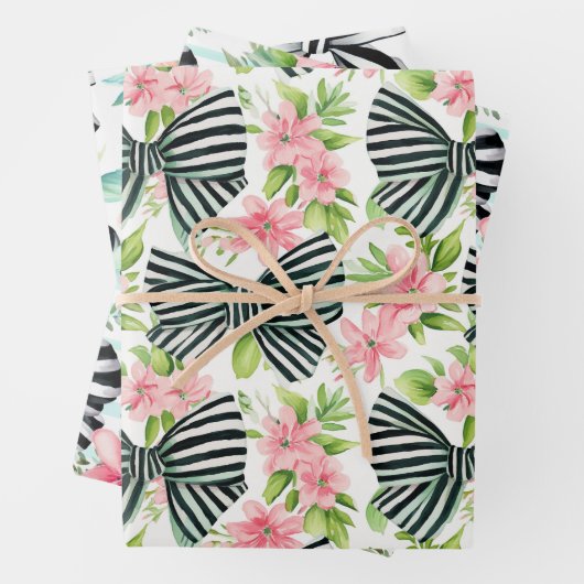 Zwart-wit Gestreepte Bogen Coquette Patroon Inpakpapier Vel (In situ)