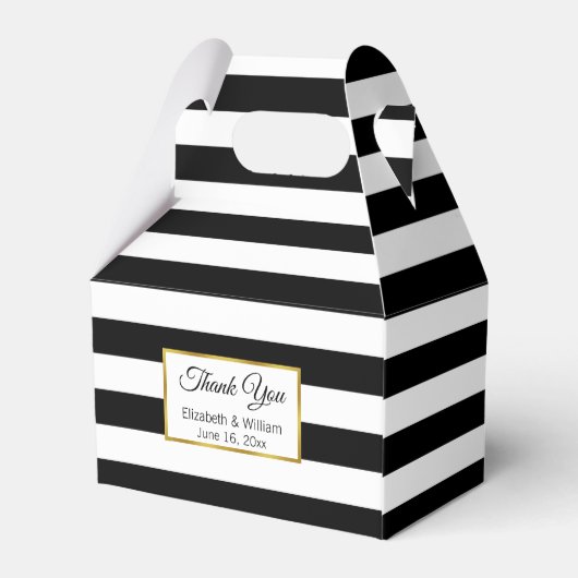 Zwart-wit gestreepte bruiloft dank u bedankdoosjes (Achterkant)