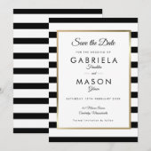 Zwart-wit gestreepte bruiloft save the date (Voorkant / Achterkant)