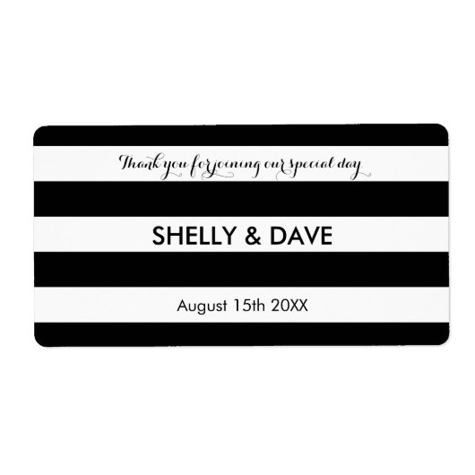 Zwart-wit gestreepte bruiloft water fles label (Voorkant)