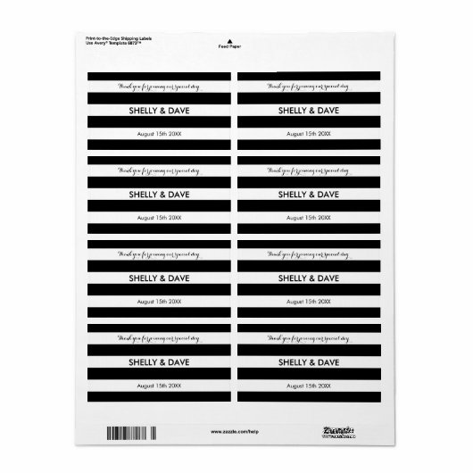 Zwart-wit gestreepte bruiloft water fles label (Full Sheet)