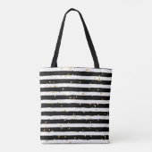 Zwart-wit gestreepte Canvas tas met gouden Stippen (Achterkant)