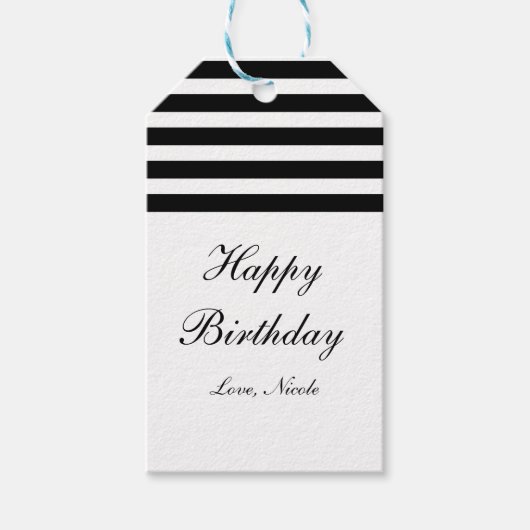 Zwart & Wit Gestreepte Chic Glam Cadeaubijslage Cadeaulabel (Voorkant)