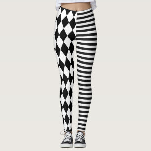 Zwart-wit gestreepte en diamanten clown leggings