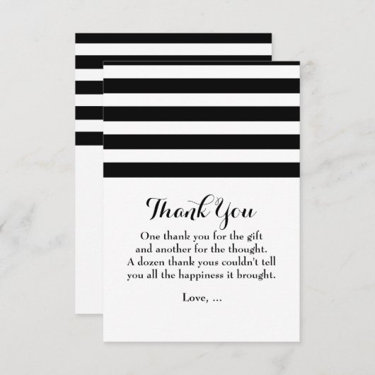 Zwart & Wit Gestreepte Flat Dank u kaart (Voorkant / Achterkant)