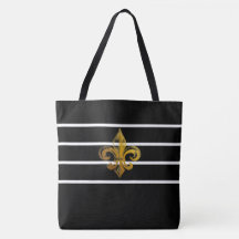 ZWART & WIT GESTREEPTE FLEUR DE LIS ONTWERP TOTE T